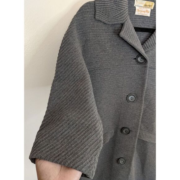 Montgomery Ward VTG Button Front Pure Wool Ribbed Coat Preppy Minimalist Large - Picture 5 of 8